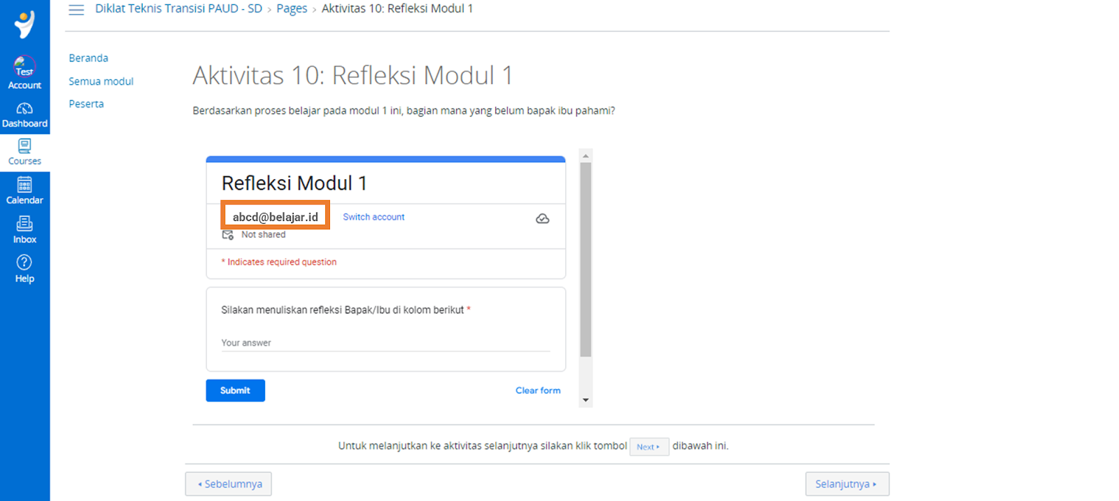 Panduan Aktivitas Mengisi Formulir Refleksi Di Modul LMS Transisi PAUD ...